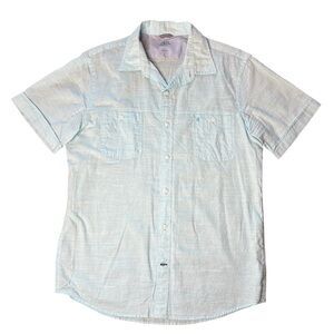 IZOD Saltwater Men's Light Blue Short Sleeve Button-Up Stripe Shirt, Large